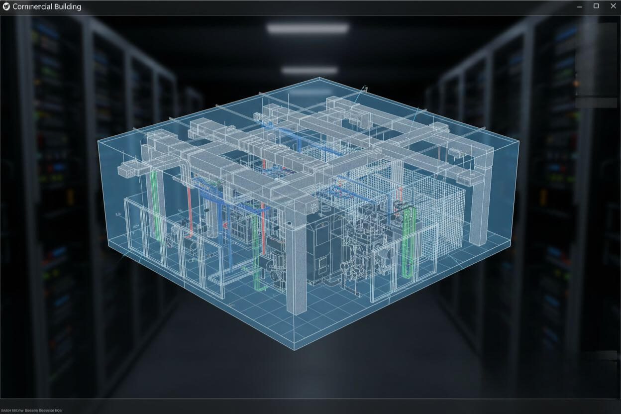 HVAC as-built BIM modeling showing final installed ductwork and mechanical systems for facility management documentation