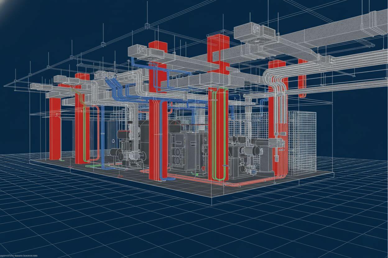 HVAC BIM coordination and clash detection between ductwork, plumbing, and structural elements in a coordinated BIM model